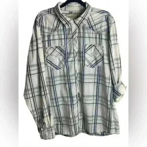 Supply Company Mens Size Xxl Button Down Shirt Pearl Snap Plaid Western White